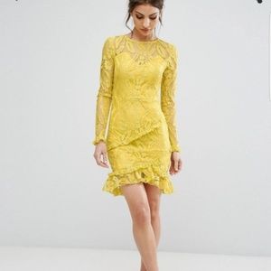 ASOS yellow lacey asymmetric dress